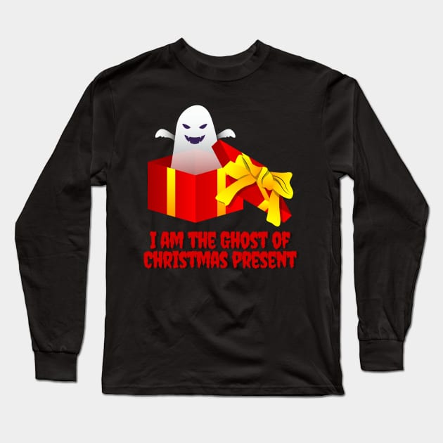 "I Am The Ghost of Christmas Present!" (Friendly Red Text) Long Sleeve T-Shirt by Weird Darkness